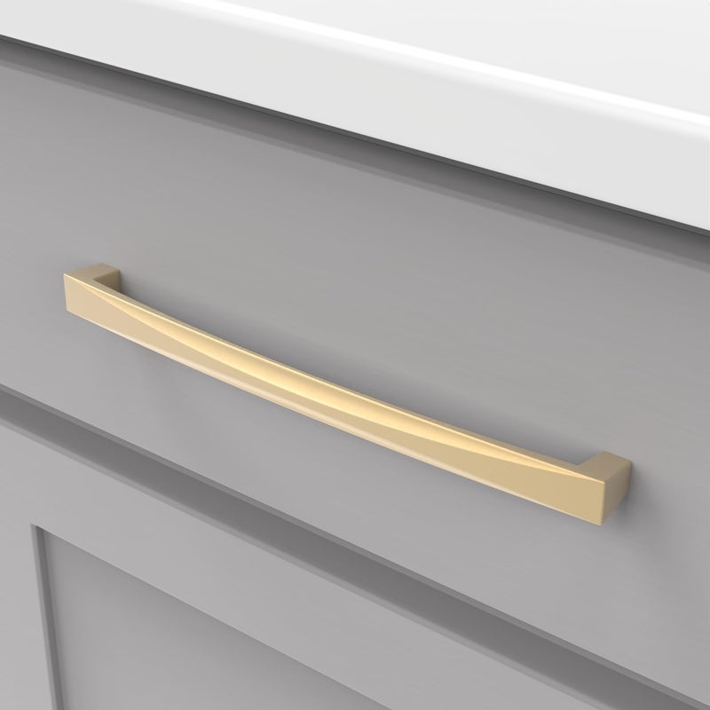 Hickory Hardware 1 Pack Solid Core Kitchen Cabinet Pulls, Luxury Cabinet Handles, Hardware for Doors & Dresser Drawers, 8-13/16 Inch (224mm) Hole Center, Flat Ultra Brass, Crest Collection - Image 3
